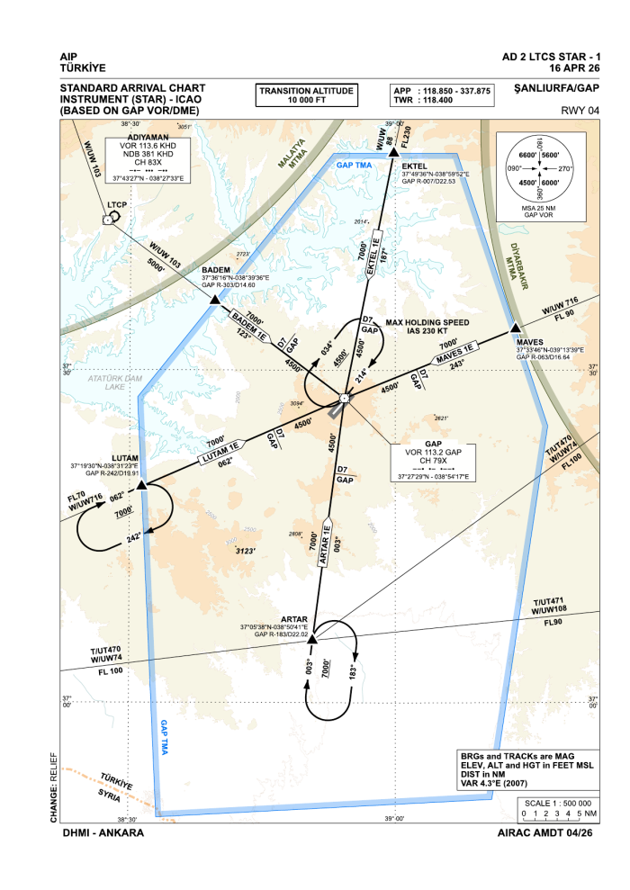STARs RWY 04 – GAP VOR/DME (AIP AD 2 LTCS STAR-1)