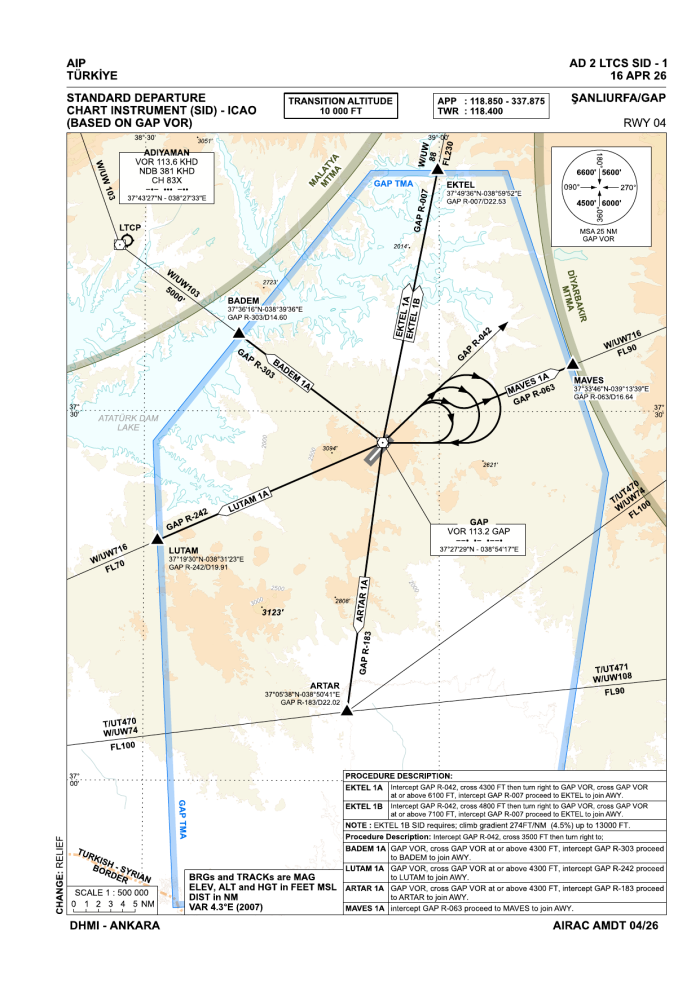 SIDs RWY 04 – GAP VOR (AIP AD 2 LTCS SID-1)